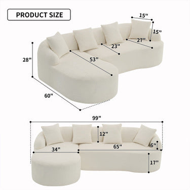 Grey Compression Sofa with Chaise Lounge & 4 Pillows